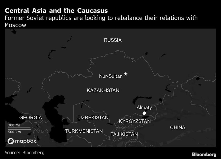 Регионът на Централна Азия. Илюстрация: Bloomberg