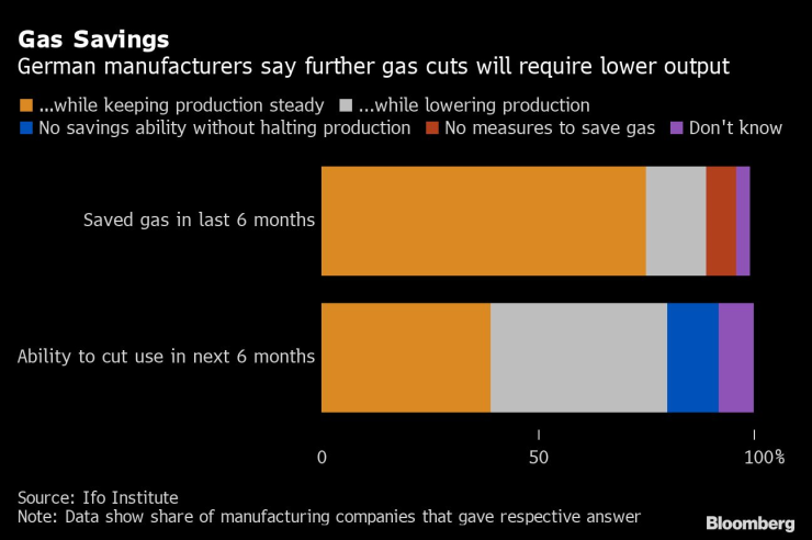 За да спестят газ, германските производители трябва да съкратят производството. Източник: Ifo