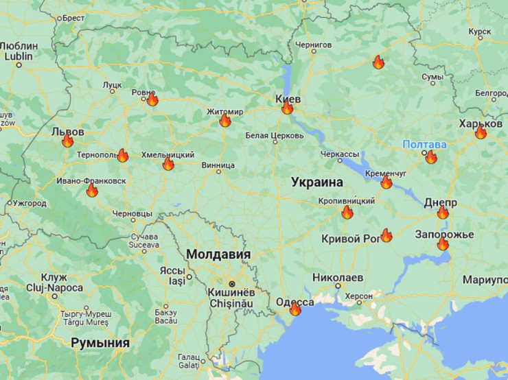 Карта на ударите по Украйна от 10 октомври. 
