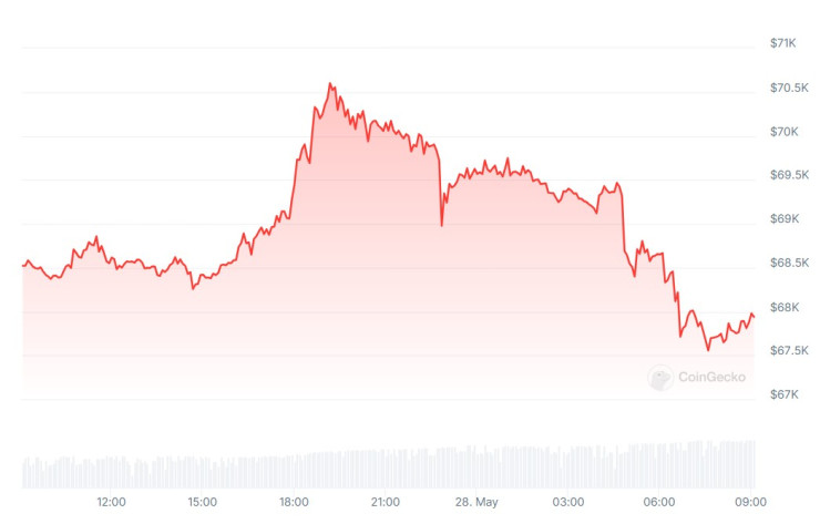 Цената на биткойна през последното денонощие. Графика: CoinGecko