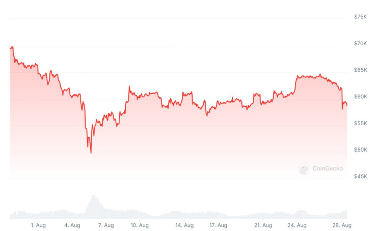 Цената на биткойна през последния месец. Графика: CoinGecko