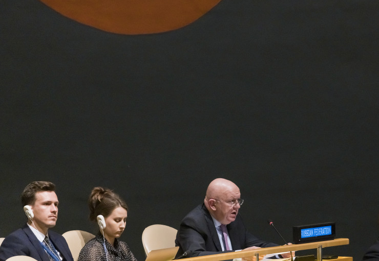 Постоянният представител на Русия в ООН Василий Небензя. Снимка: EPA/JUSTIN LANE