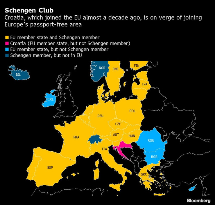 Шенгенското пространство. Източник: Bloomberg