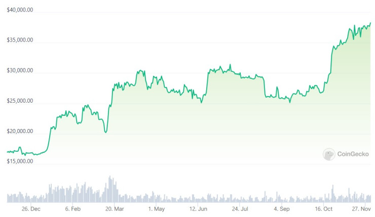 Цената на биткойна през последната година. Графика: CoinGecko