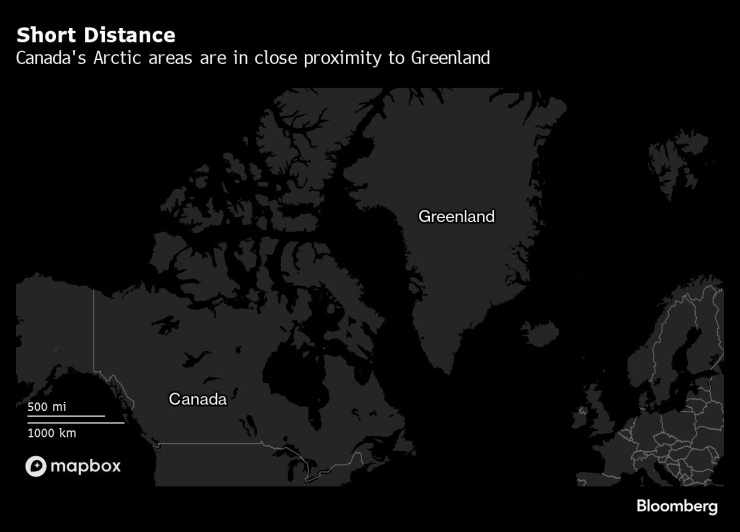 Близостта на Гренландия и Канада. Изображение: Bloomberg LP