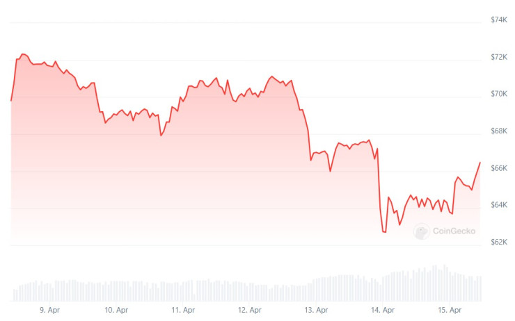 Цената на биткойна през последната седмица. Графика: CoinGecko