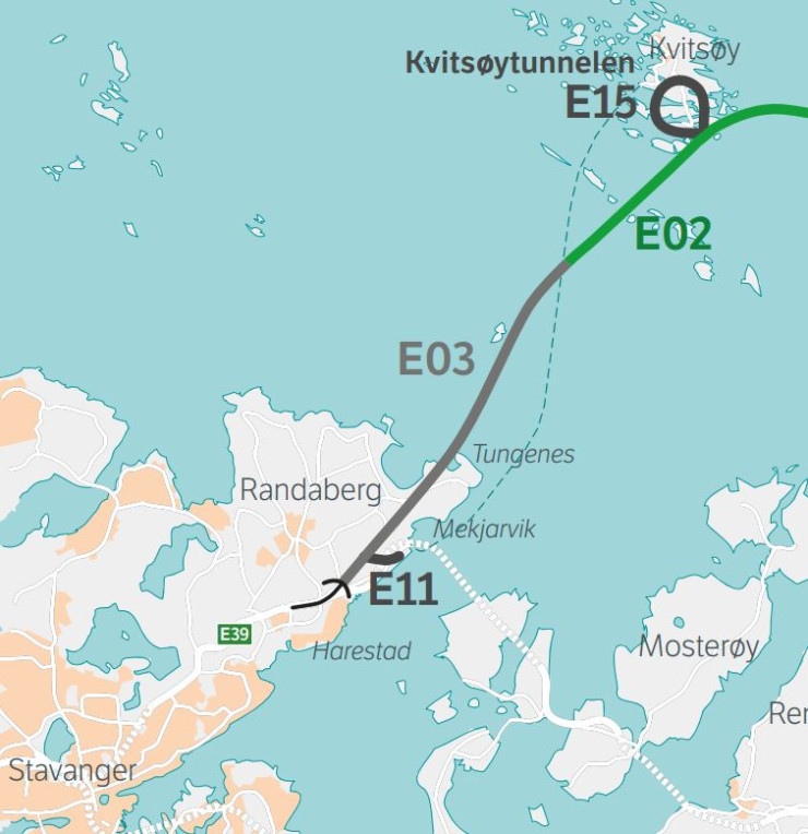 Маршрут на проекта Rogfast. Източник: Норвежка администрация за обществени пътища