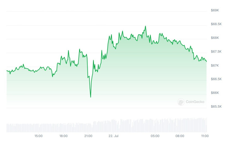 Цената на биткойна през последното денонощие. Графика: CoinGecko