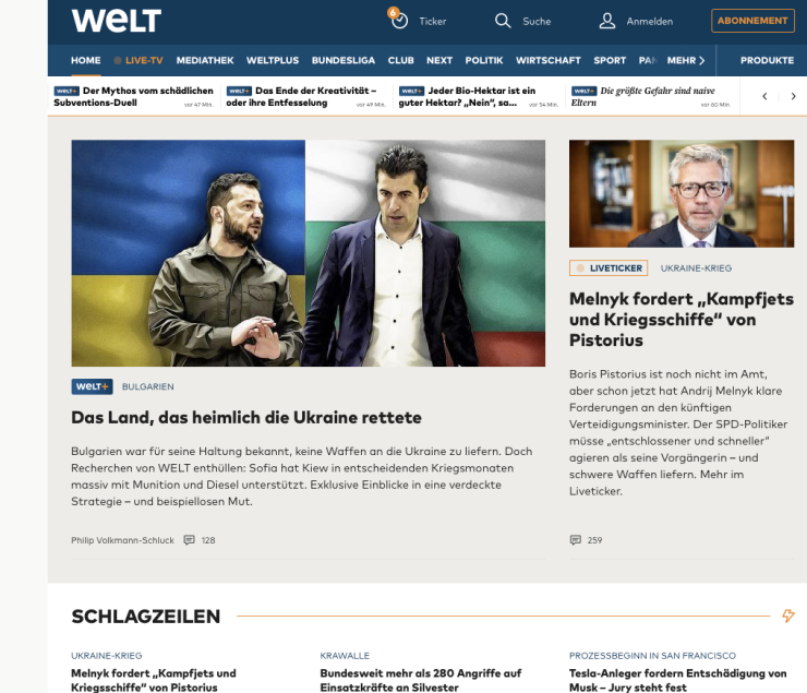 Водещият материал на Die Welt днес е за ролята на България в конфликта. 