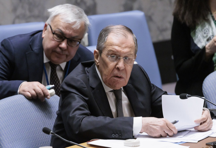 Сергей Лавров по време на заседанието на ООН. Снимка:  EPA/JUSTIN LANE