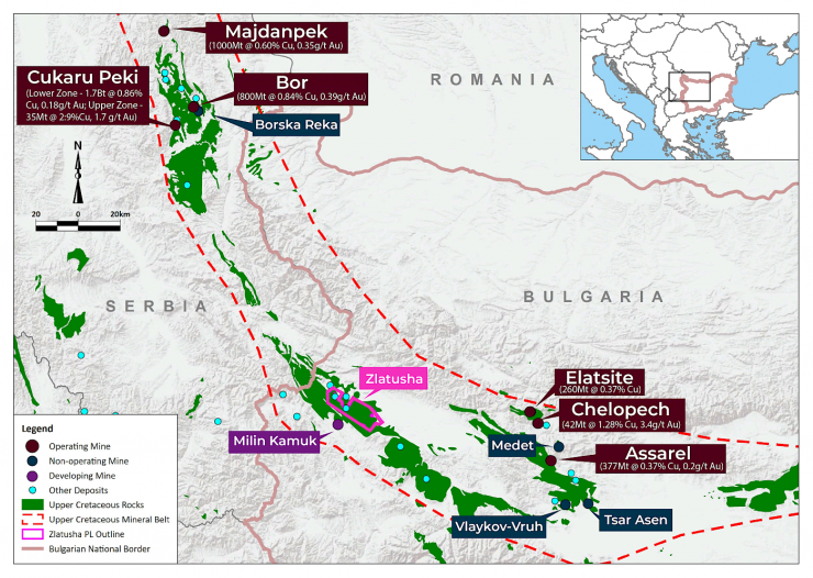 Разположение на площта "Златуша". Карта: Velocity Minerals